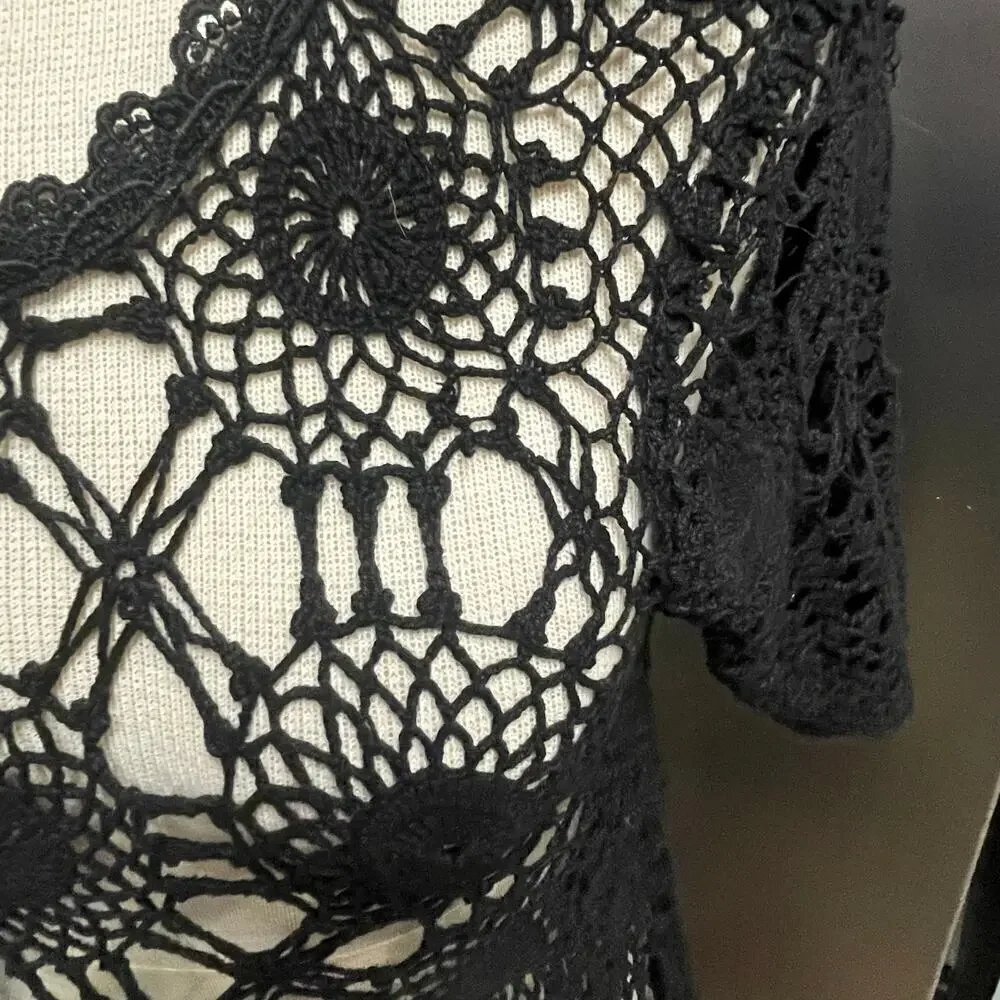 Vintage Black Crochet Dress Coverup Size Medium Cotton DAM American Concept VTG